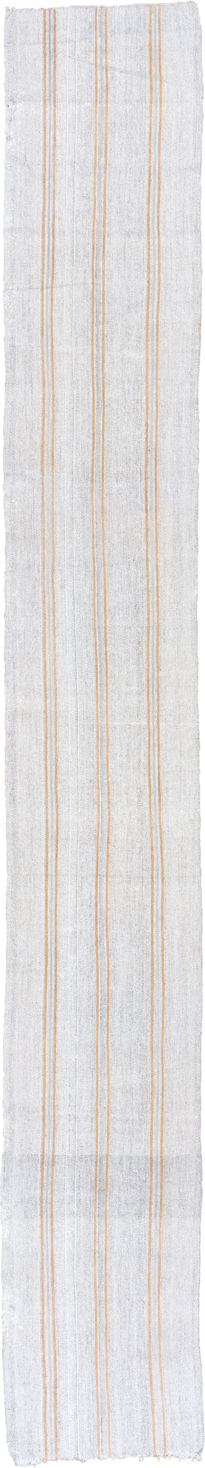 2' x 17' one-of-a-kind handmade antique Flatweave runner rug. Color palette: ivory, cream, saffron, beige, gold, terracotta