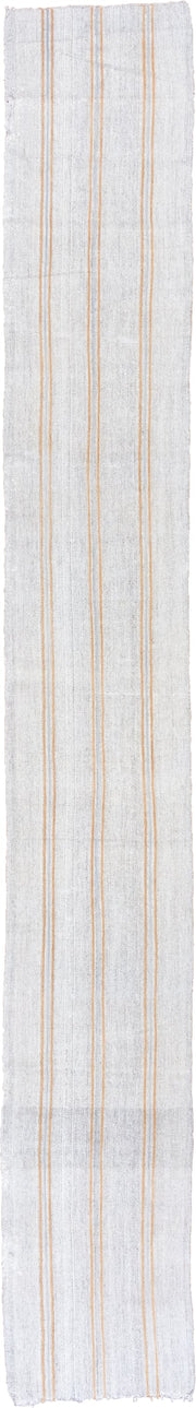 2' x 17' one-of-a-kind handmade antique Flatweave runner rug. Color palette: ivory, cream, saffron, beige, gold, terracotta