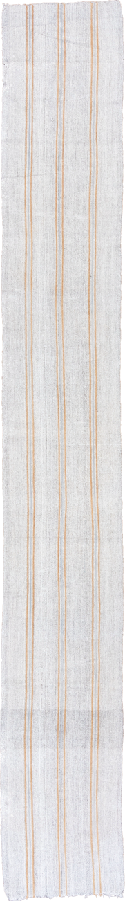 2' x 17' one-of-a-kind handmade antique Flatweave runner rug. Color palette: ivory, cream, saffron, beige, gold, terracotta