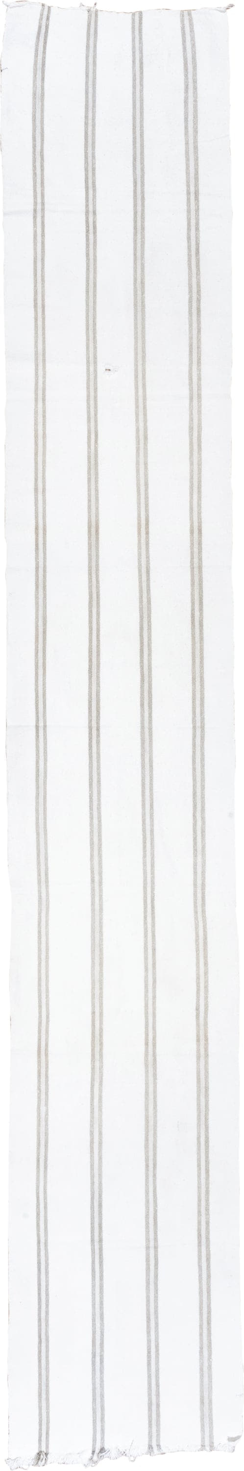 2' x 15' one-of-a-kind handmade antique Flatweave runner rug. Color palette: ivory, taupe, cream, beige, gray