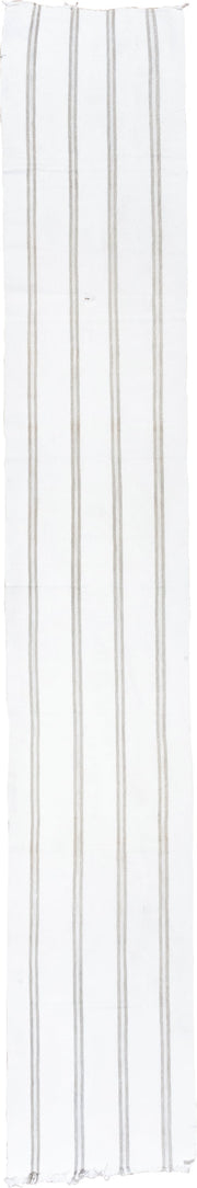2' x 15' one-of-a-kind handmade antique Flatweave runner rug. Color palette: ivory, taupe, cream, beige, gray