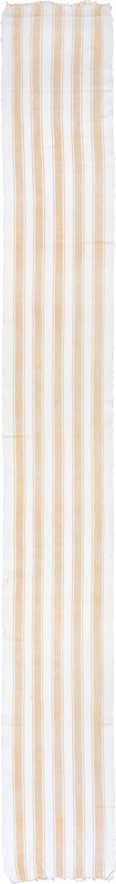 2' x 19' one-of-a-kind handmade antique Flatweave runner rug. Color palette: ivory, cream, camel, beige