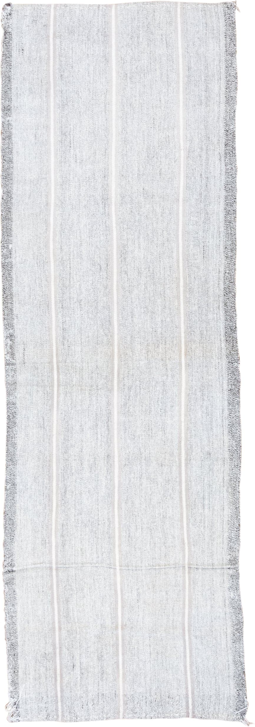 2' x 7' one-of-a-kind handmade antique Flatweave runner rug. Color palette: ivory, light gray, silver, cream, gray