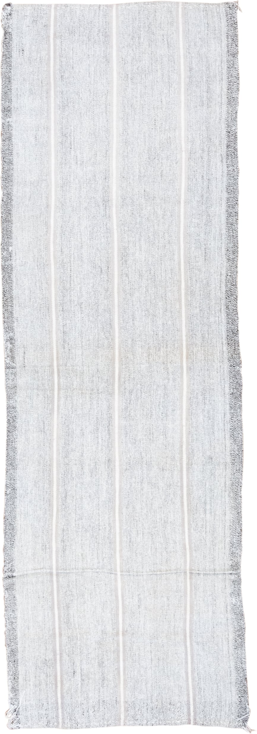 2' x 7' one-of-a-kind handmade antique Flatweave runner rug. Color palette: ivory, light gray, silver, cream, gray