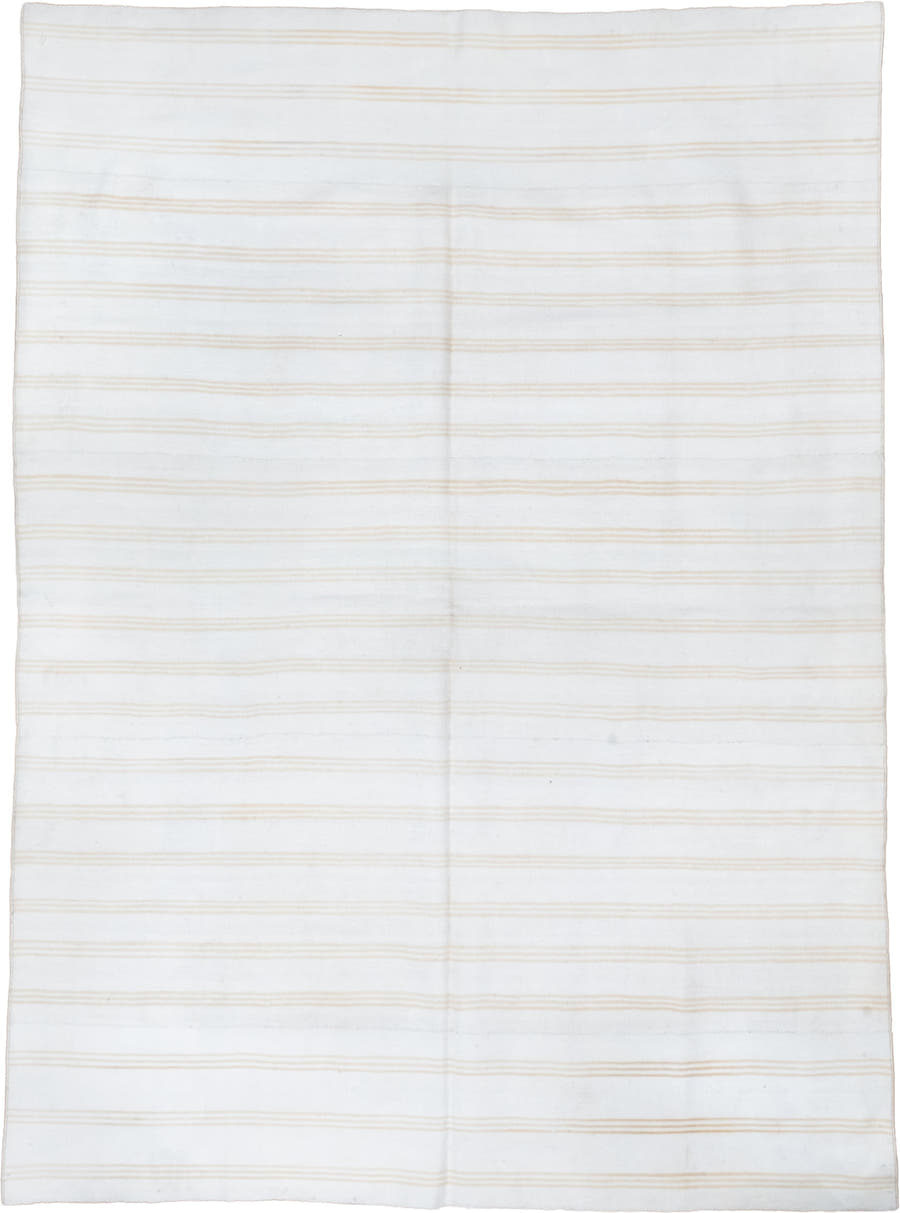 6' x 8' one-of-a-kind handmade antique Flatweave medium size rug. Color palette: ivory, beige