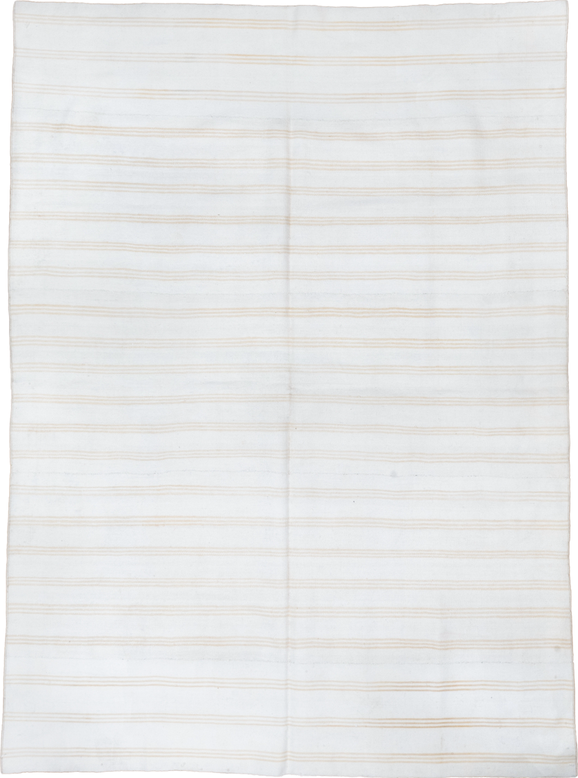 6' x 8' one-of-a-kind handmade antique Flatweave medium size rug. Color palette: ivory, beige