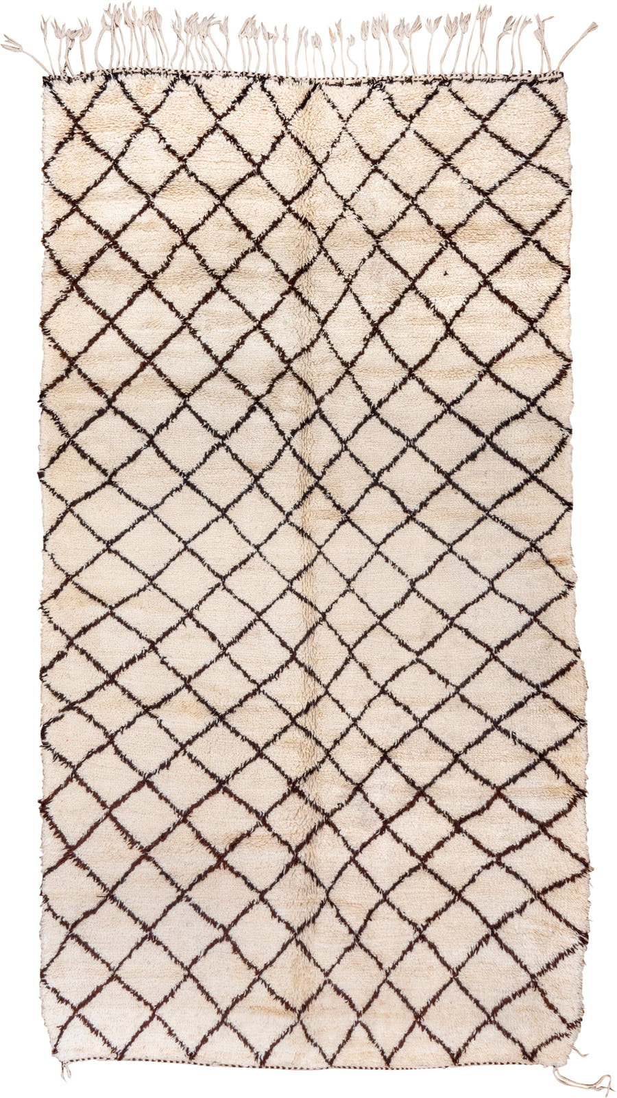7' x 13' one-of-a-kind handmade vintage Moroccan large size rug. Color palette: ivory, brown, cream, charcoal, gray, black