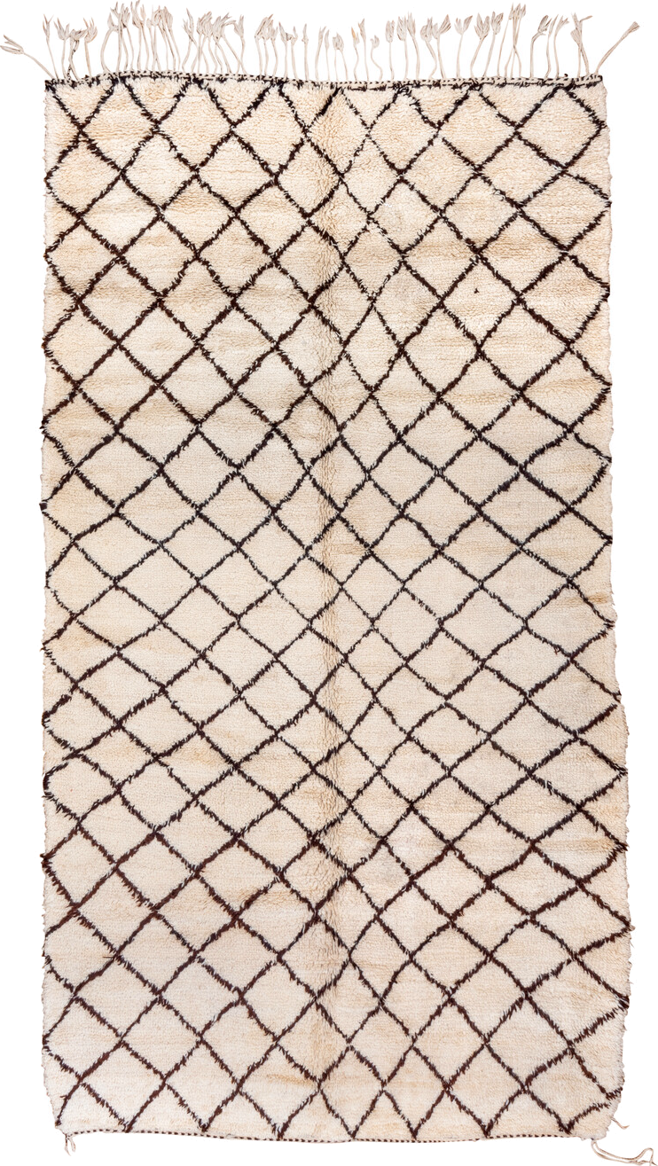 7' x 13' one-of-a-kind handmade vintage Moroccan large size rug. Color palette: ivory, brown, cream, charcoal, gray, black