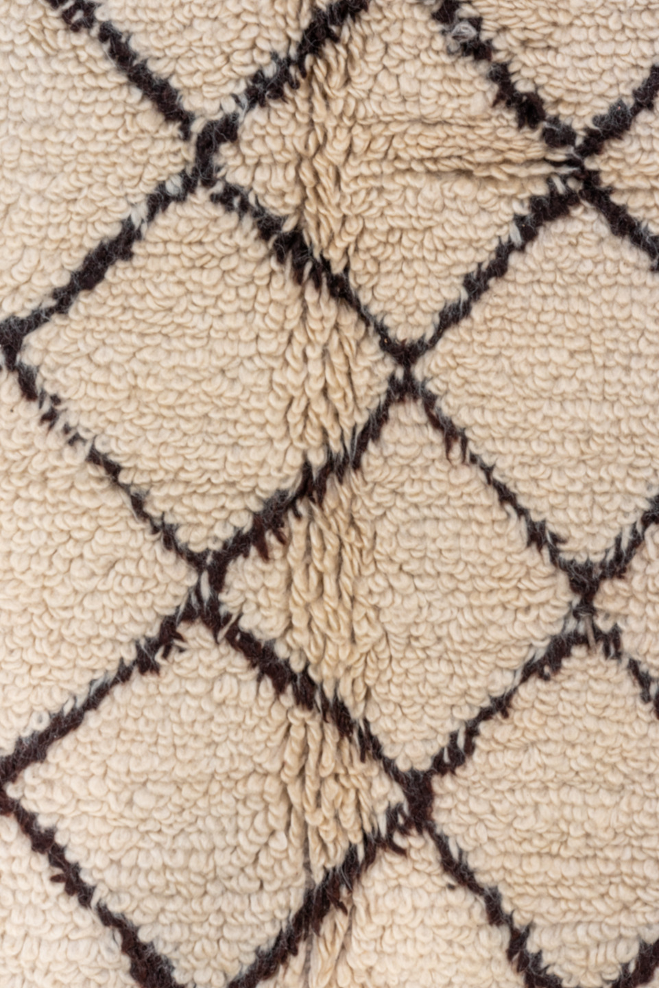 7' x 13' one-of-a-kind handmade vintage Moroccan large size rug. Color palette: ivory, brown, cream, charcoal, gray, black