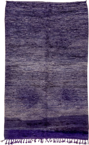 5' x 8' one-of-a-kind handmade vintage Moroccan medium size rug. Color palette: violet, indigo, lavender, charcoal, pink