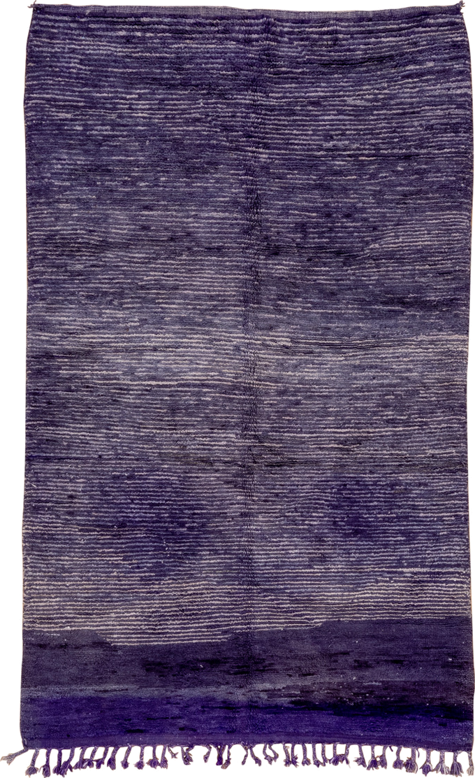 5' x 8' one-of-a-kind handmade vintage Moroccan medium size rug. Color palette: violet, indigo, lavender, charcoal, pink