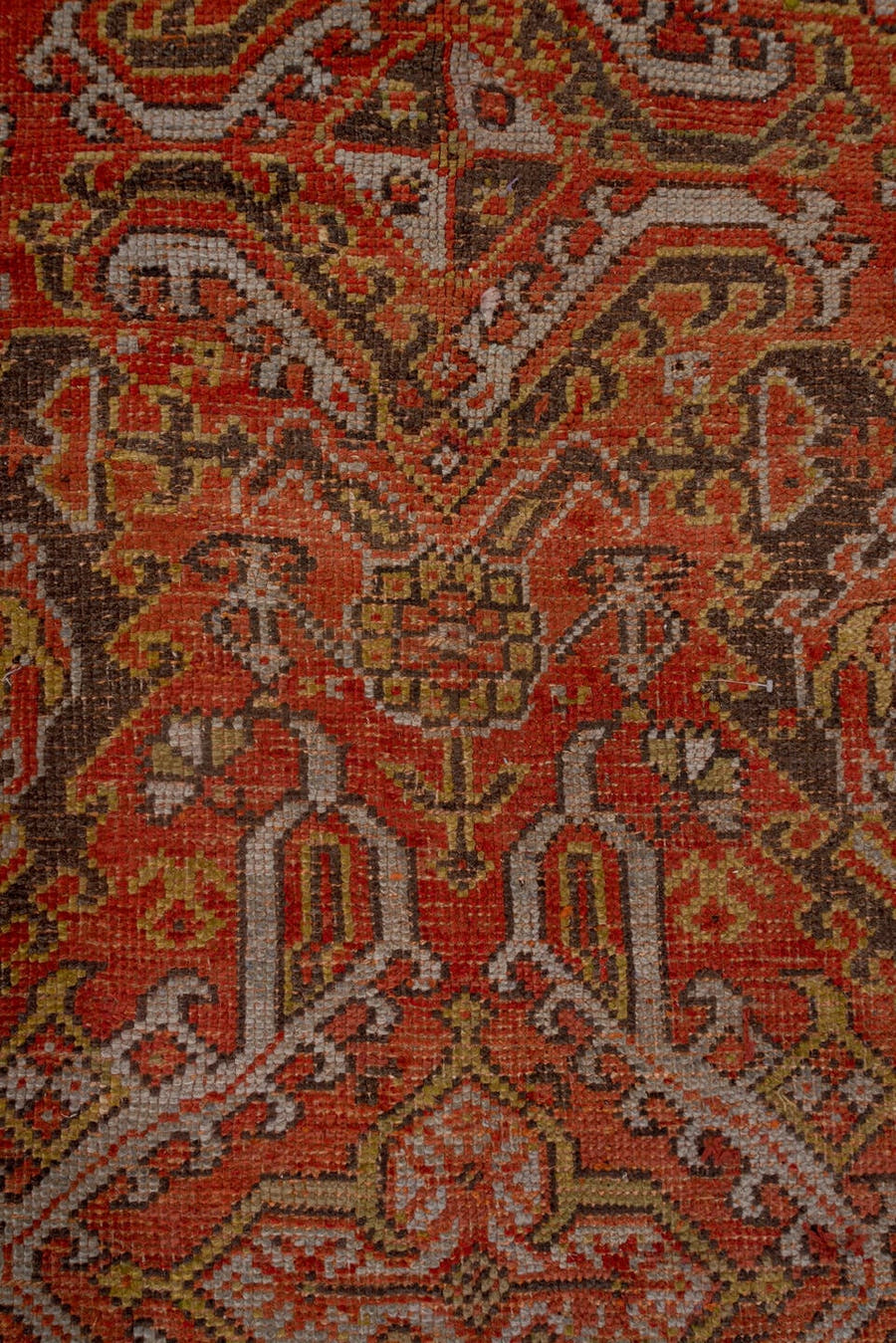 12' x 13' one-of-a-kind handmade vintage Oushak oversize rug. Color palette: rust, terracotta, charcoal, ivory, taupe, rose