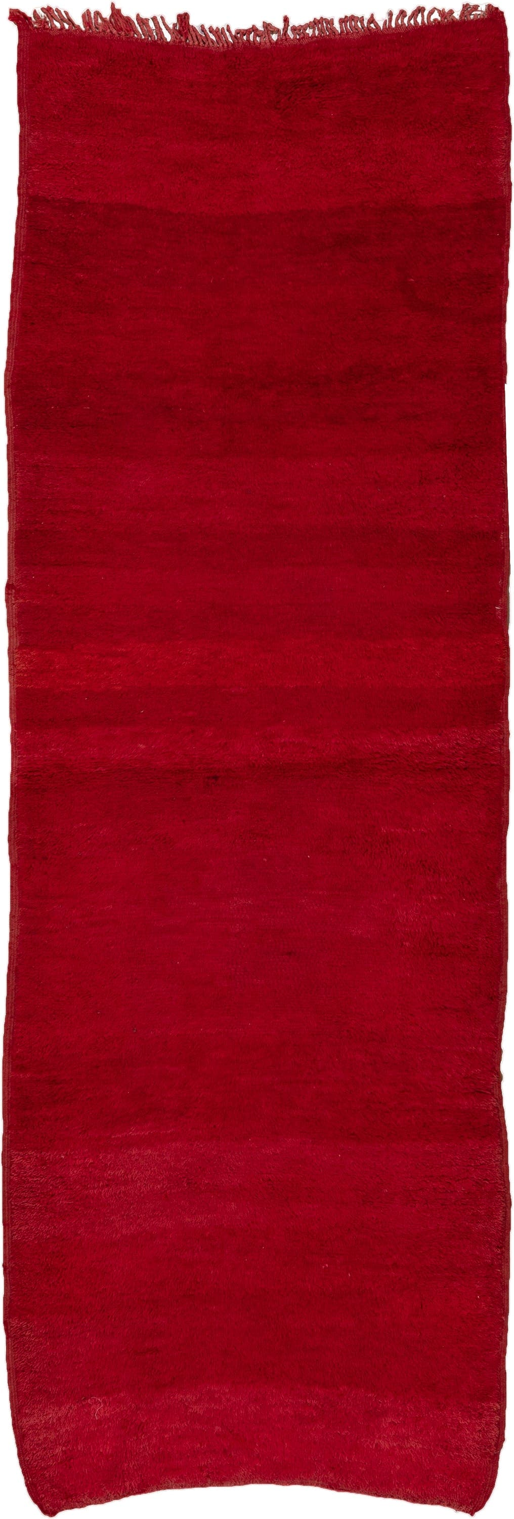 3' x 10' one-of-a-kind handmade vintage Moroccan runner rug. Color palette: crimson, burgundy, ruby, red