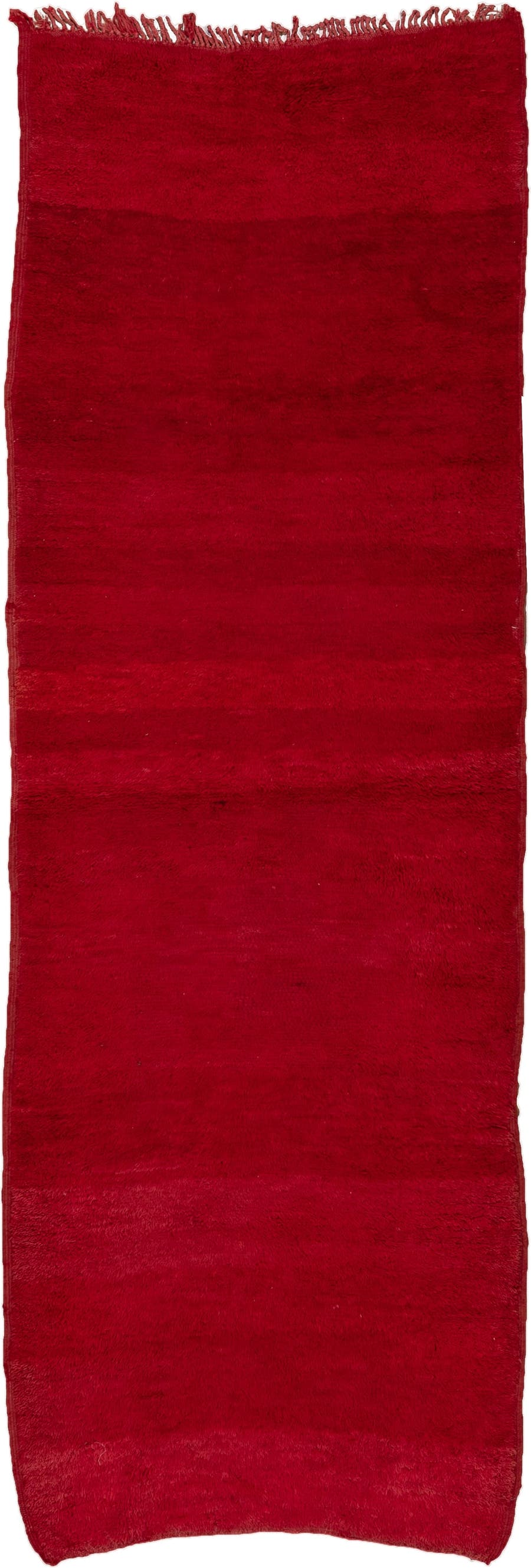 3' x 10' one-of-a-kind handmade vintage Moroccan runner rug. Color palette: crimson, burgundy, ruby, red