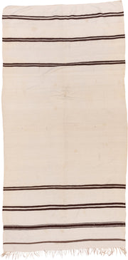 5' x 10' one-of-a-kind handmade vintage Blanket medium size rug. Color palette: ivory, brown, cream, taupe, beige, gray