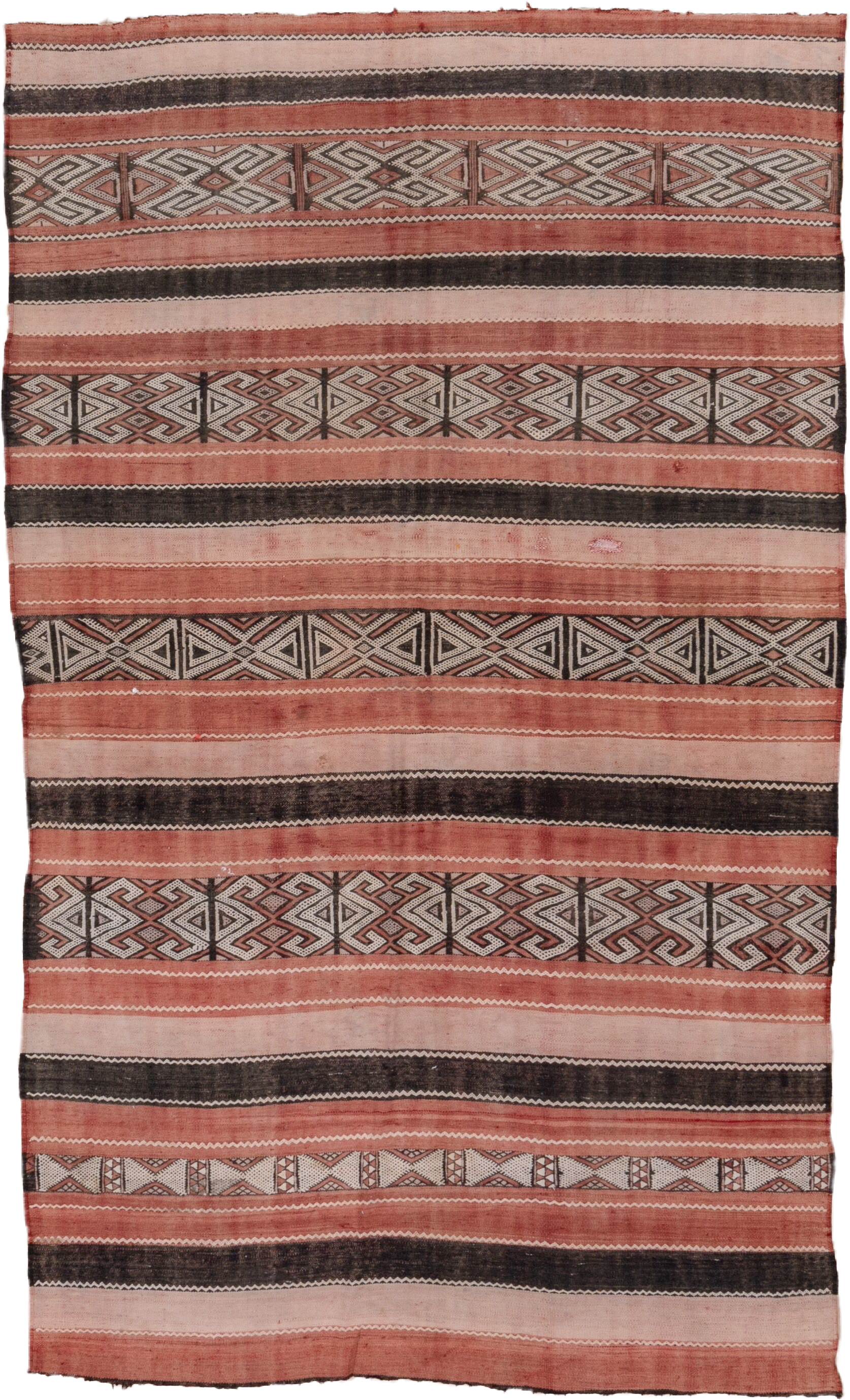 5' x 8' one-of-a-kind handmade vintage Jijim medium size rug. Color palette: rose, blush, charcoal, ivory, dusty pink, pink