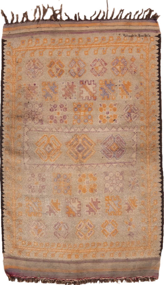 3' x 5' one-of-a-kind handmade vintage Moroccan small size rug. Color palette: brown, gray, red, tan