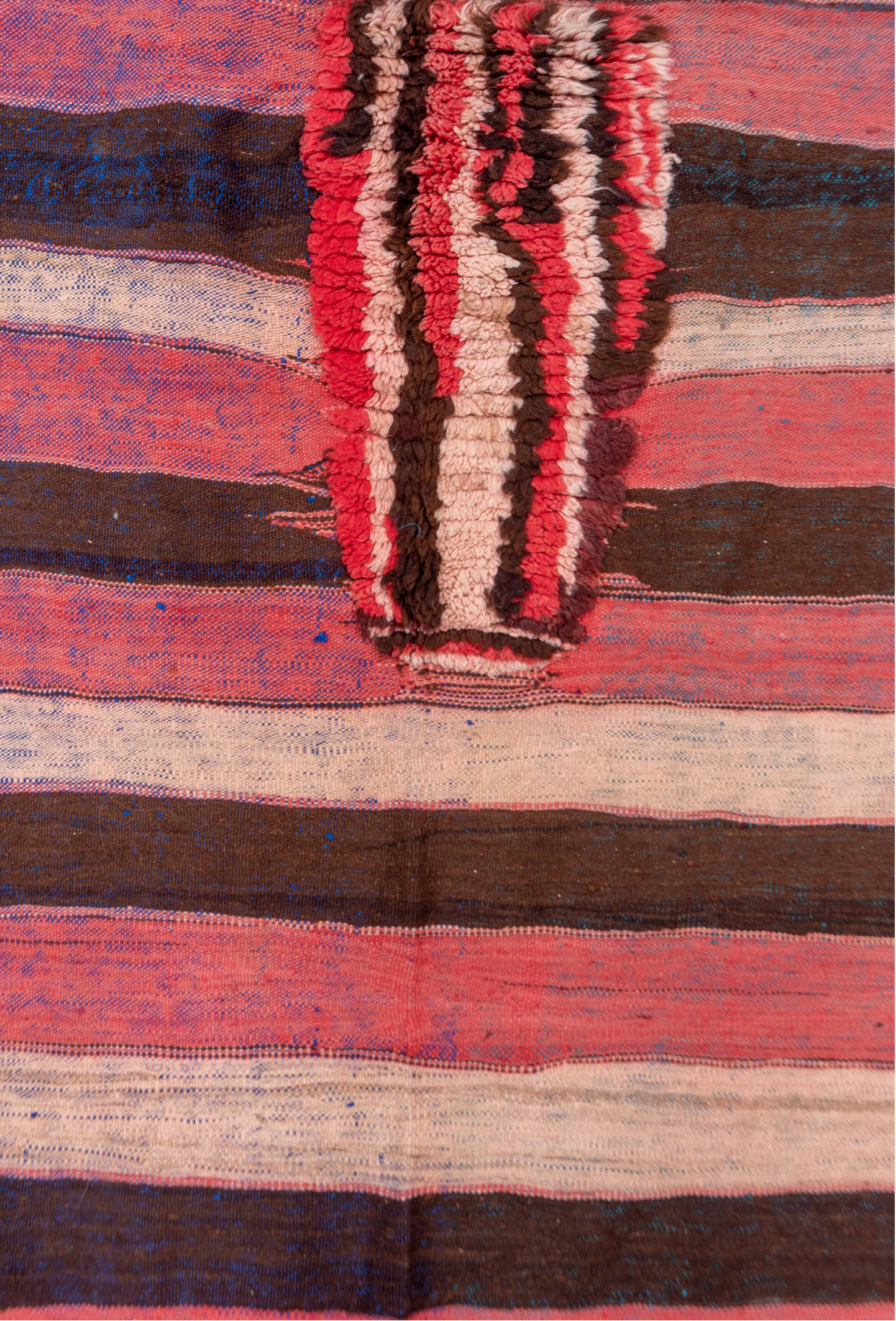 4' x 7' one-of-a-kind handmade vintage Moroccan rug. Color palette: black, blue, brown, gray, pink, red, wine