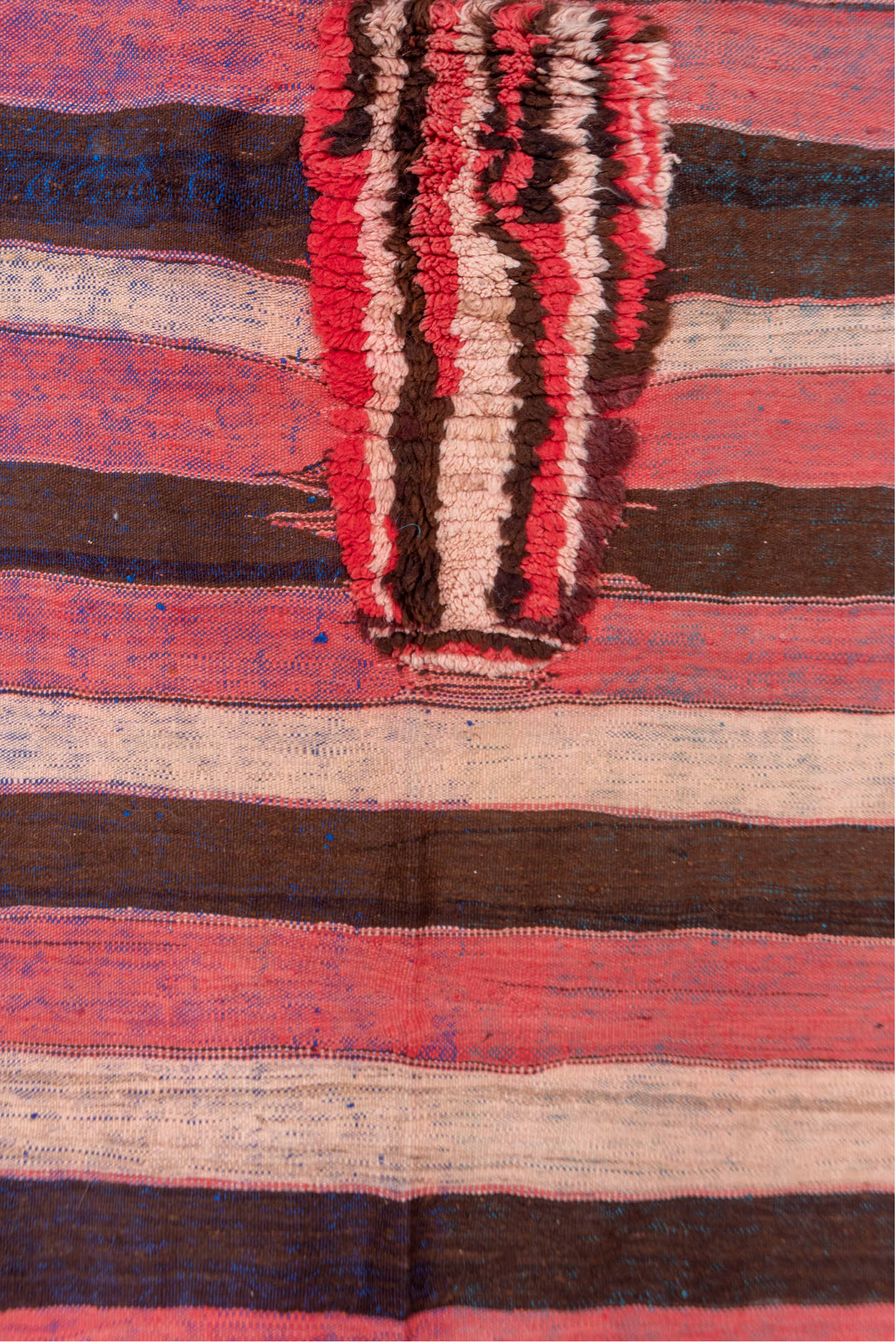 4' x 7' one-of-a-kind handmade vintage Moroccan rug. Color palette: black, blue, brown, gray, pink, red, wine