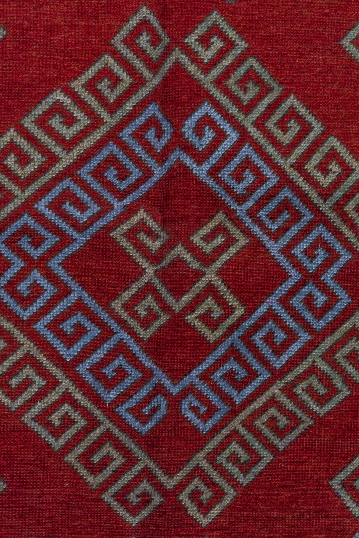 4' x 6' one-of-a-kind handmade vintage Caucasian small size rug. Color palette: red, ivory, sky blue, rust, burgundy, camel
