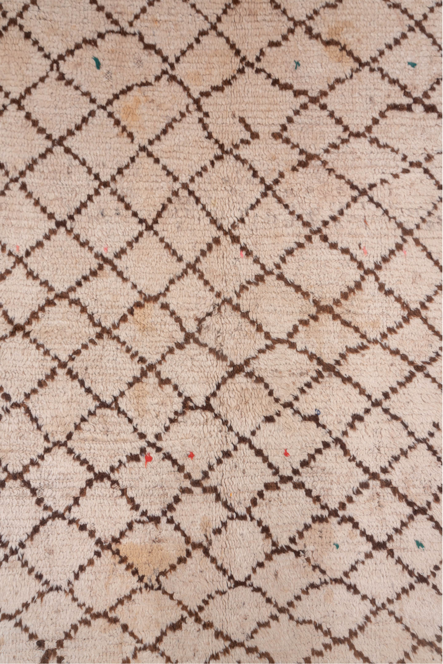 4' x 12' one-of-a-kind handmade vintage Moroccan runner rug. Color palette: brown, gray, light gray, off-white, orange, pink