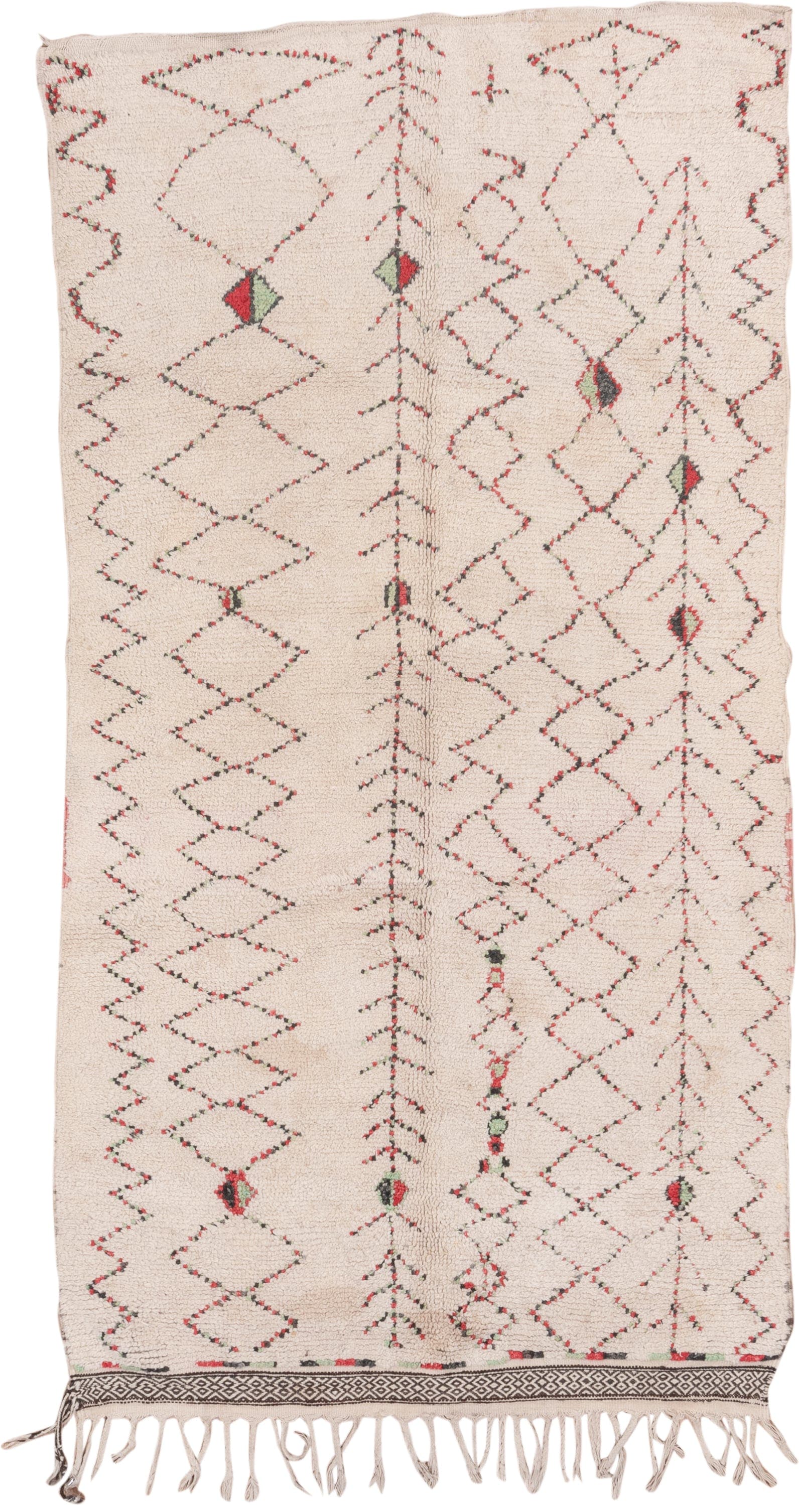 5' x 9' one-of-a-kind handmade vintage Moroccan medium size rug. Color palette: ivory, rust, charcoal, sage, taupe