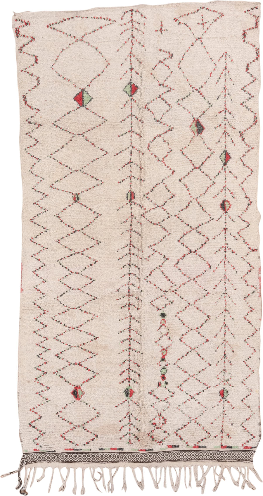 5' x 9' one-of-a-kind handmade vintage Moroccan medium size rug. Color palette: ivory, rust, charcoal, sage, taupe