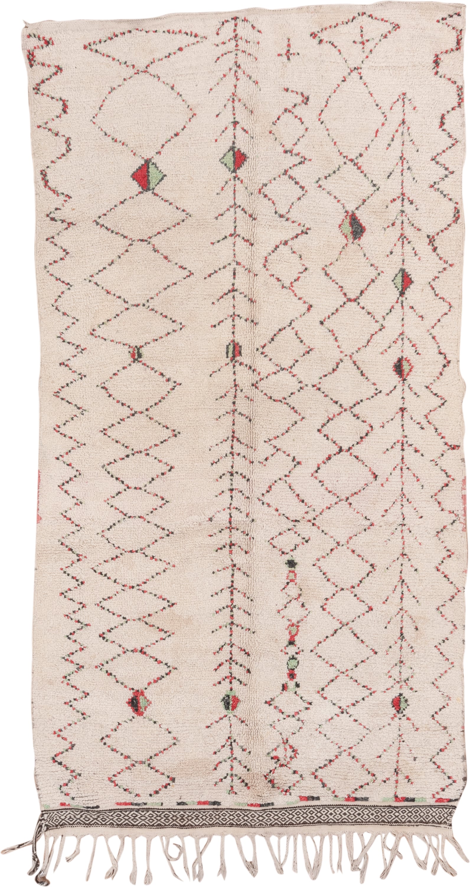 5' x 9' one-of-a-kind handmade vintage Moroccan medium size rug. Color palette: ivory, rust, charcoal, sage, taupe