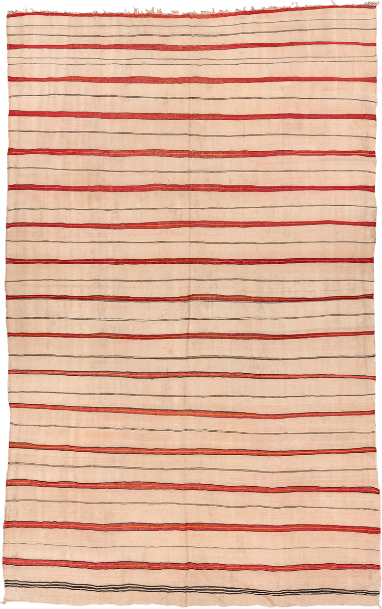 5' x 8' one-of-a-kind handmade antique Kilim medium size rug. Color palette: ivory, rust, charcoal, coral, terracotta, brown