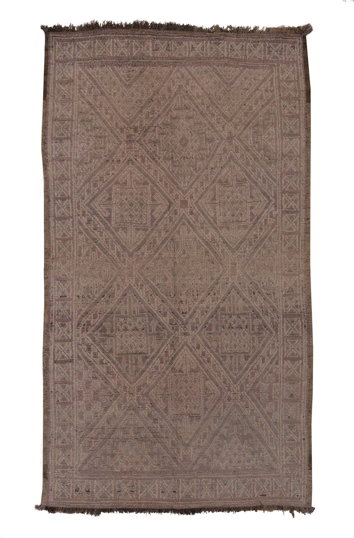 6' x 11' one-of-a-kind handmade vintage Moroccan large size rug. Color palette: taupe, mauve, dusty rose, brown, beige