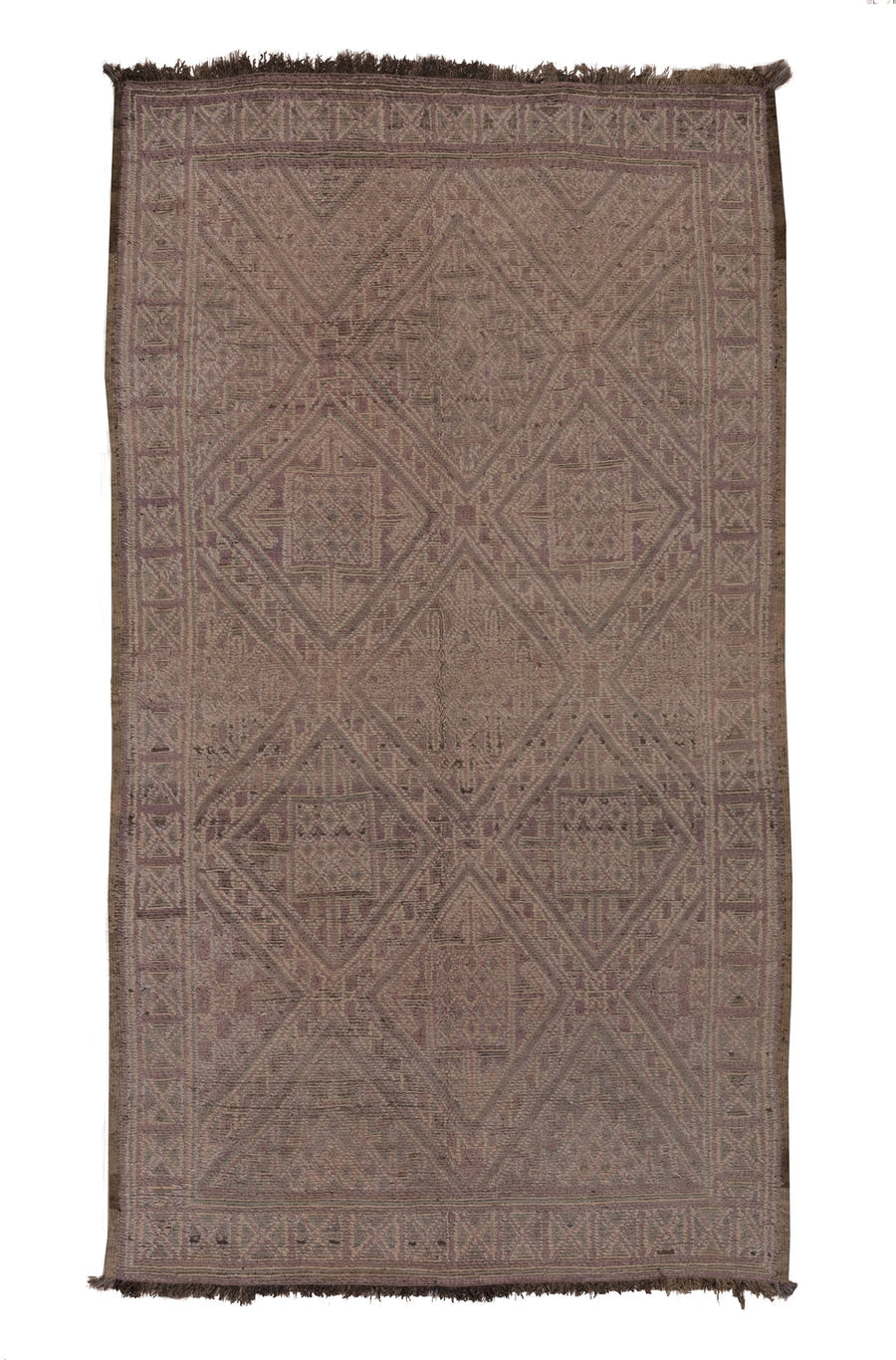 6' x 11' one-of-a-kind handmade vintage Moroccan large size rug. Color palette: taupe, mauve, dusty rose, brown, beige
