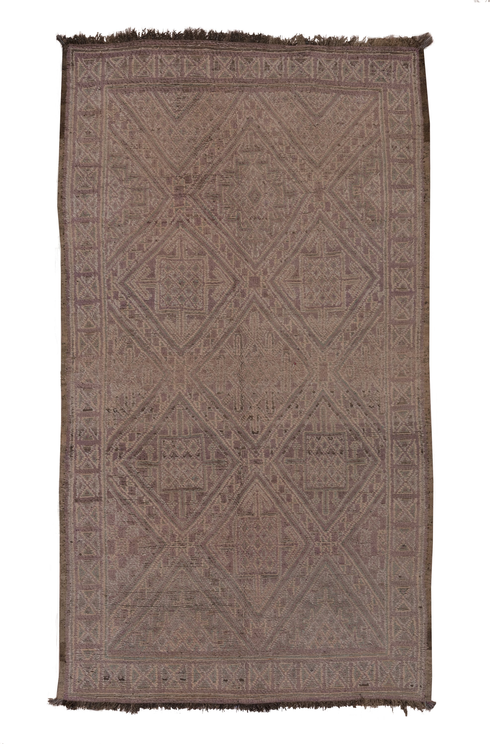 6' x 11' one-of-a-kind handmade vintage Moroccan large size rug. Color palette: taupe, mauve, dusty rose, brown, beige