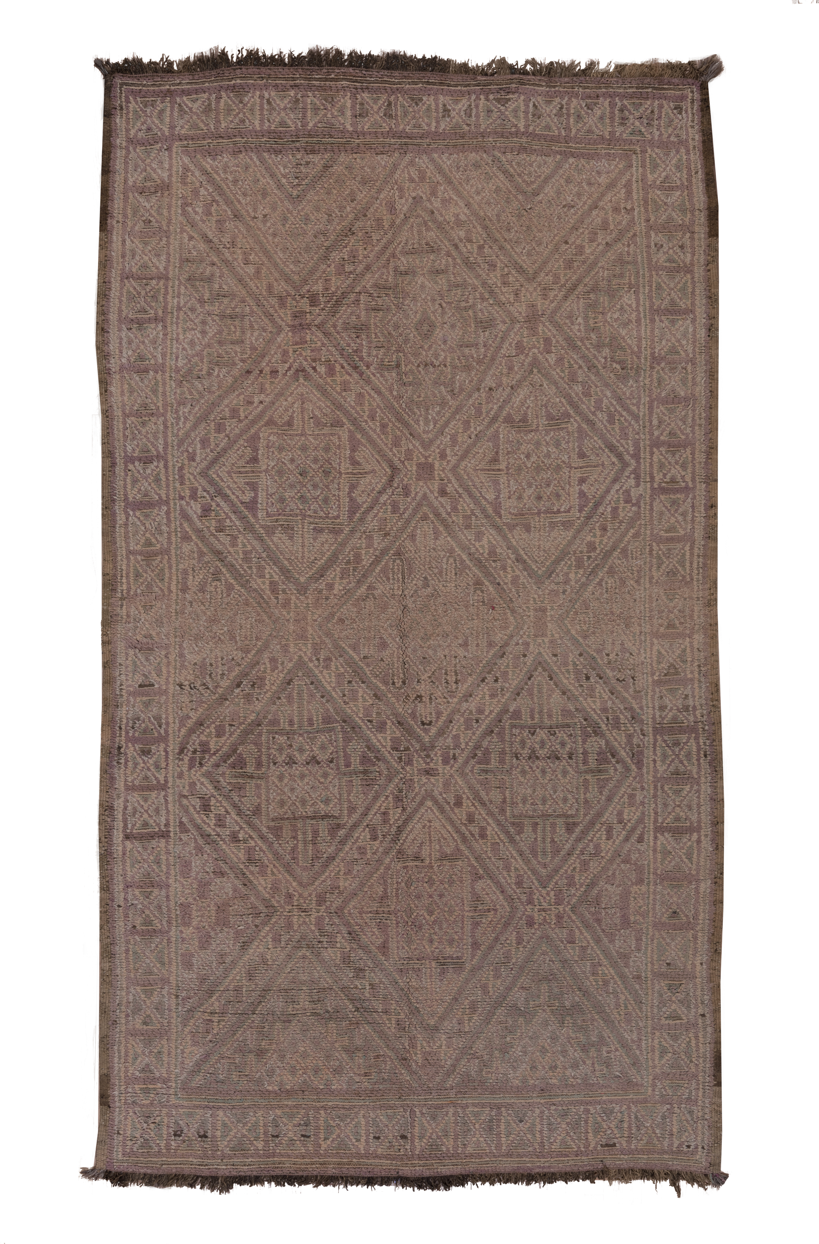 6' x 11' one-of-a-kind handmade vintage Moroccan large size rug. Color palette: taupe, mauve, dusty rose, brown, beige