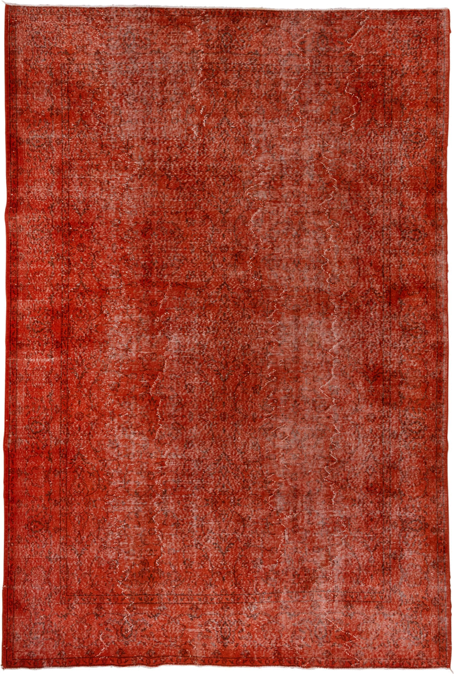 7' x 10' one-of-a-kind handmade vintage Overdyed large size rug. Color palette: rust, terra cotta, crimson, brick, charcoal