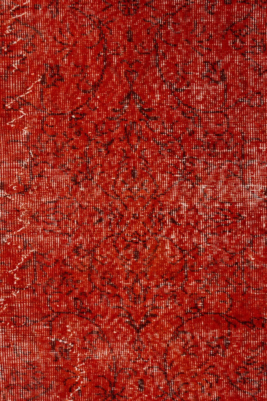 7' x 10' one-of-a-kind handmade vintage Overdyed large size rug. Color palette: rust, terra cotta, crimson, brick, charcoal