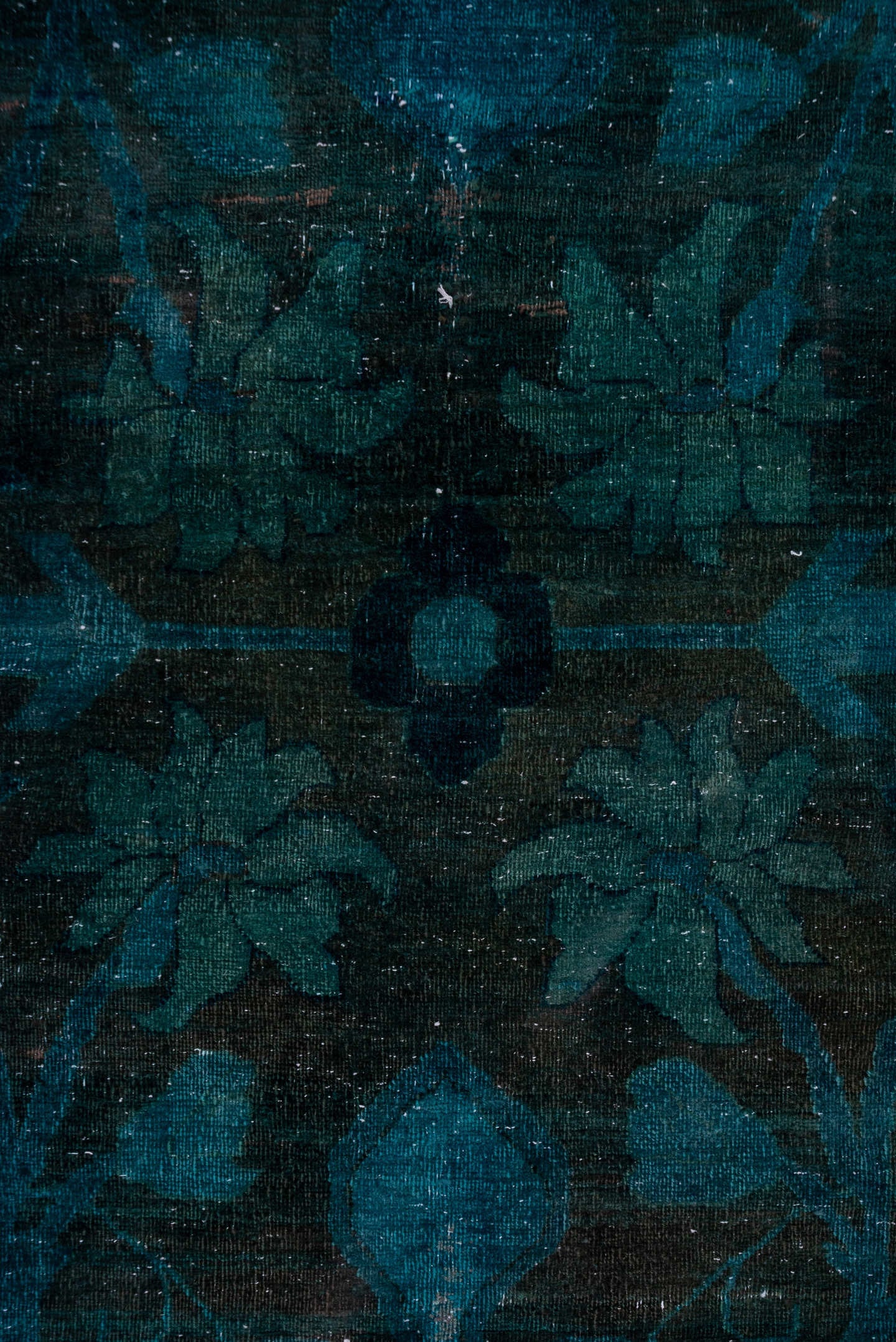 15' x 27' one-of-a-kind handmade vintage Overdyed oversize rug. Color palette: teal, charcoal, indigo, slate, aqua, ivory