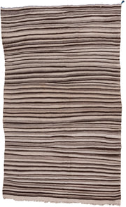 4' x 6' one-of-a-kind handmade vintage Blanket small size rug. Color palette: ivory, taupe, brown, charcoal, beige, gray