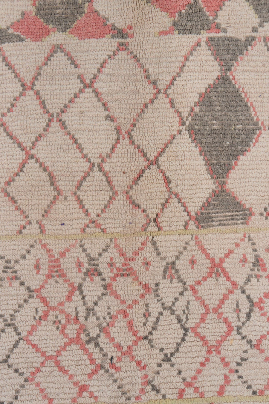 5' x 5' one-of-a-kind handmade vintage Moroccan rug. Color palette: ivory, rose, charcoal, olive, taupe, pink, red, gray