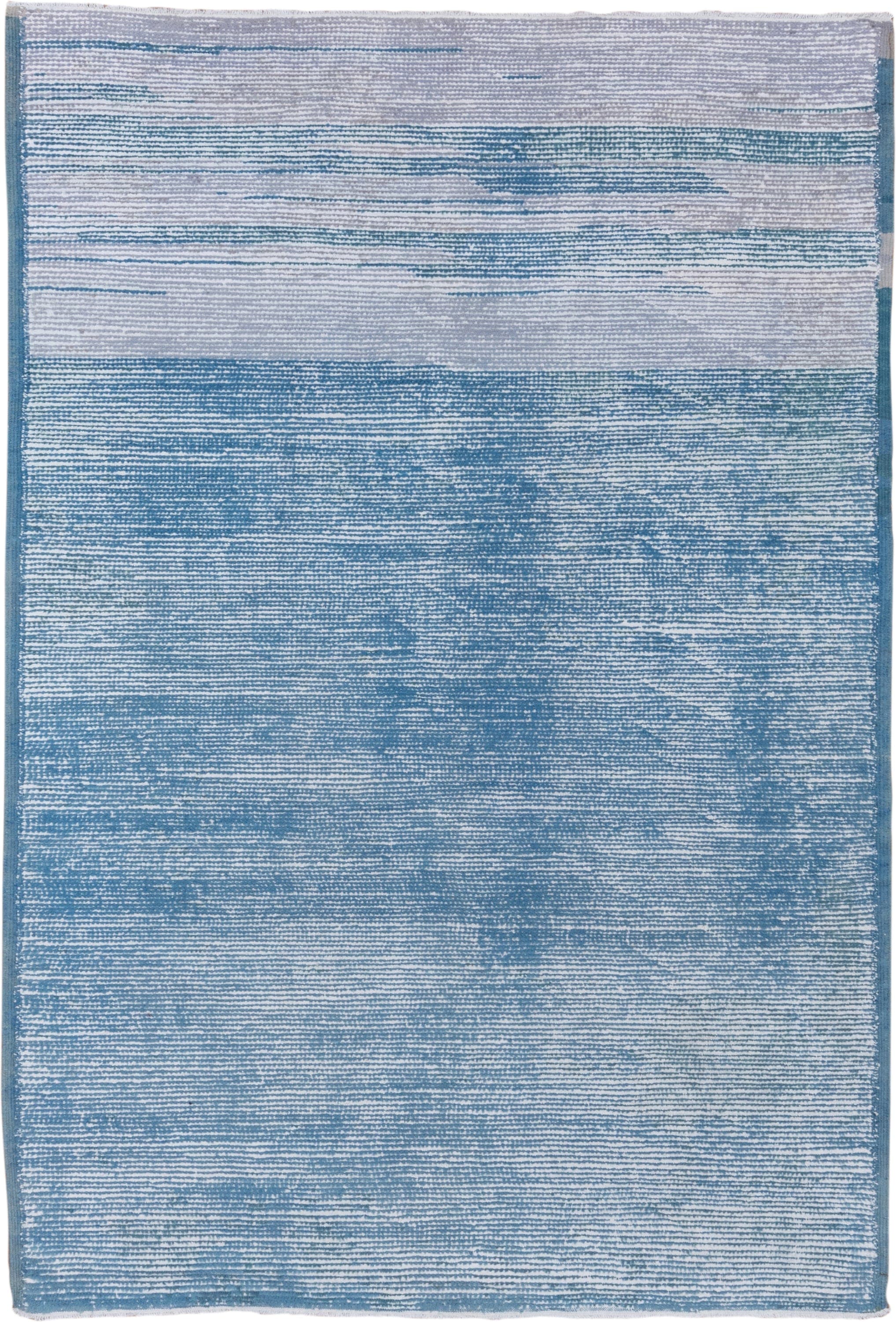 6' x 9' one-of-a-kind handmade antique Moroccan medium size rug. Color palette: sky blue, ivory, slate, powder blue