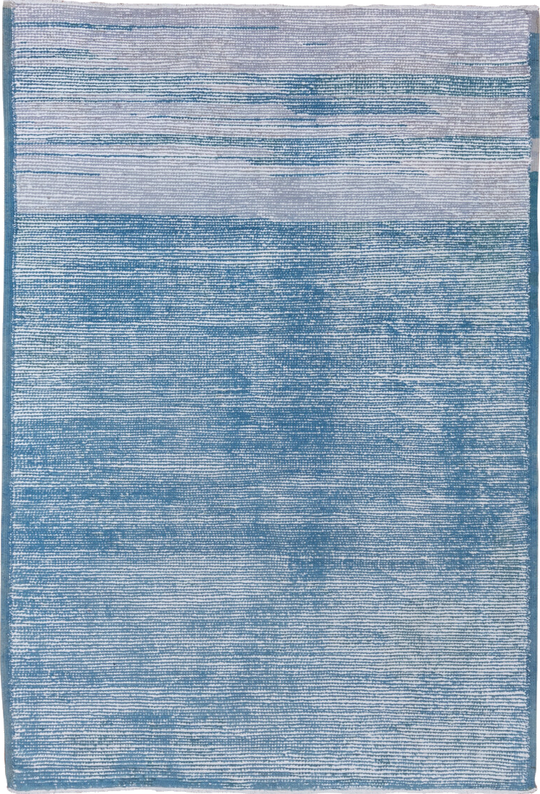 6' x 9' one-of-a-kind handmade vintage Moroccan medium size rug. Color palette: blue, gainsboro, gray, light blue