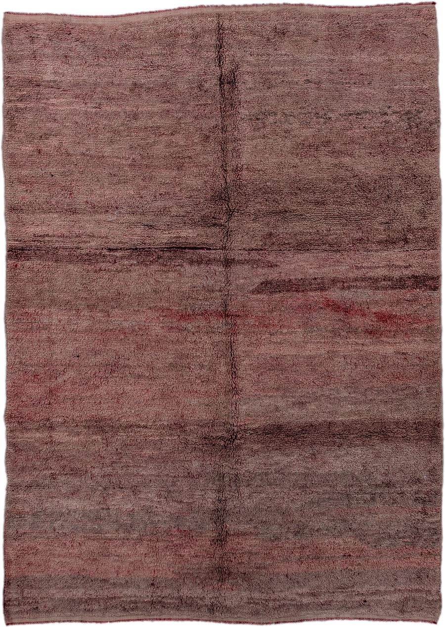 6' x 9' one-of-a-kind handmade antique Moroccan medium size rug. Color palette: dusty rose, mauve, taupe, burgundy, plum
