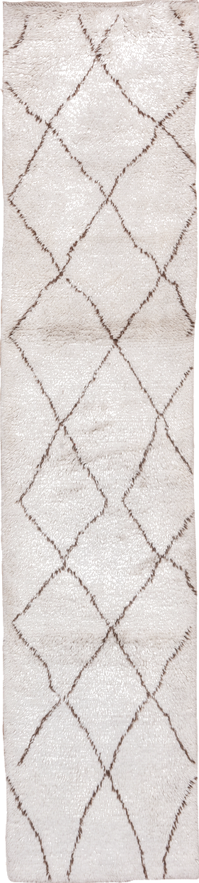 2' x 13' one-of-a-kind handmade vintage Moroccan runner rug. Color palette: dark gray, gainsboro, gray, light gray, linen