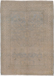 5' x 7' one-of-a-kind handmade vintage Khotan rug. Color palette: beige, ivory, pale blue, taupe, sage, light blue, gray