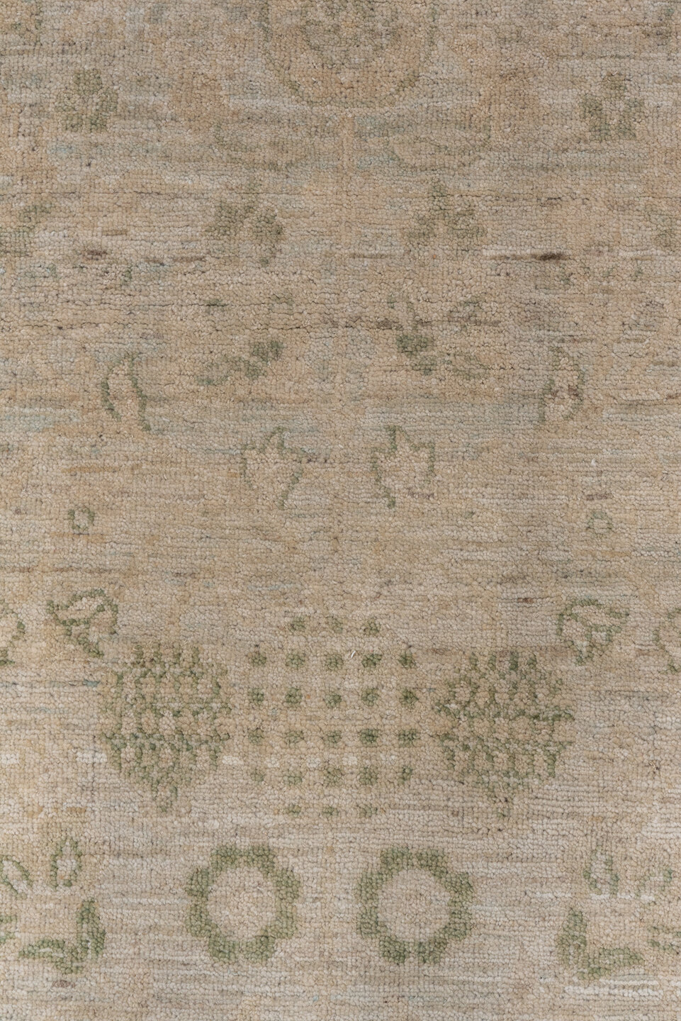 3' x 15' one-of-a-kind handmade vintage Khotan runner rug. Color palette: ivory, beige, taupe, sage, camel, light blue