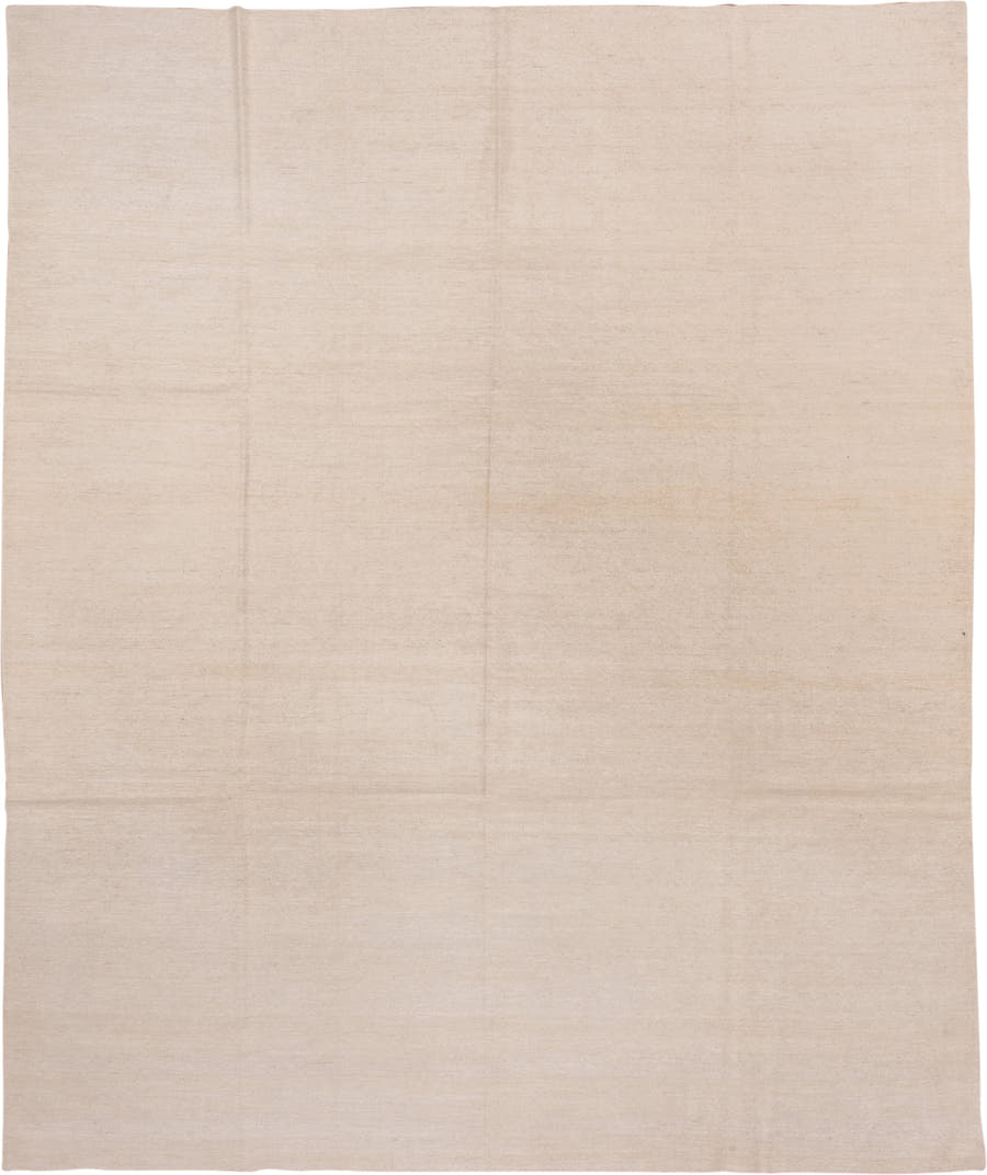 9' x 11' one-of-a-kind handmade vintage Kilim large size rug. Color palette: ivory, cream, beige, taupe, gray