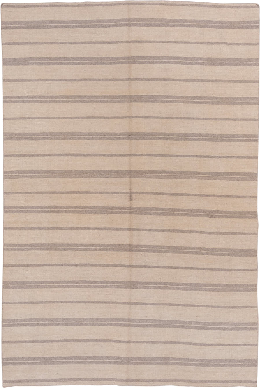 5' x 8' one-of-a-kind handmade vintage Kilim medium size rug. Color palette: ivory, taupe, gray, cream, beige