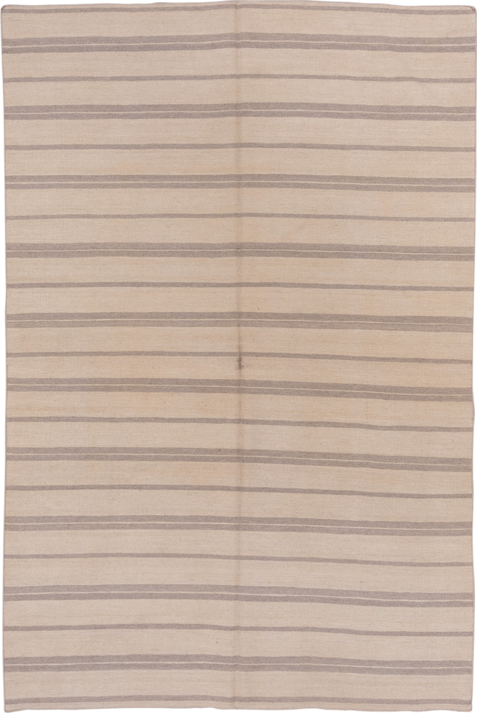 5' x 8' one-of-a-kind handmade vintage Kilim medium size rug. Color palette: ivory, taupe, gray, cream, beige