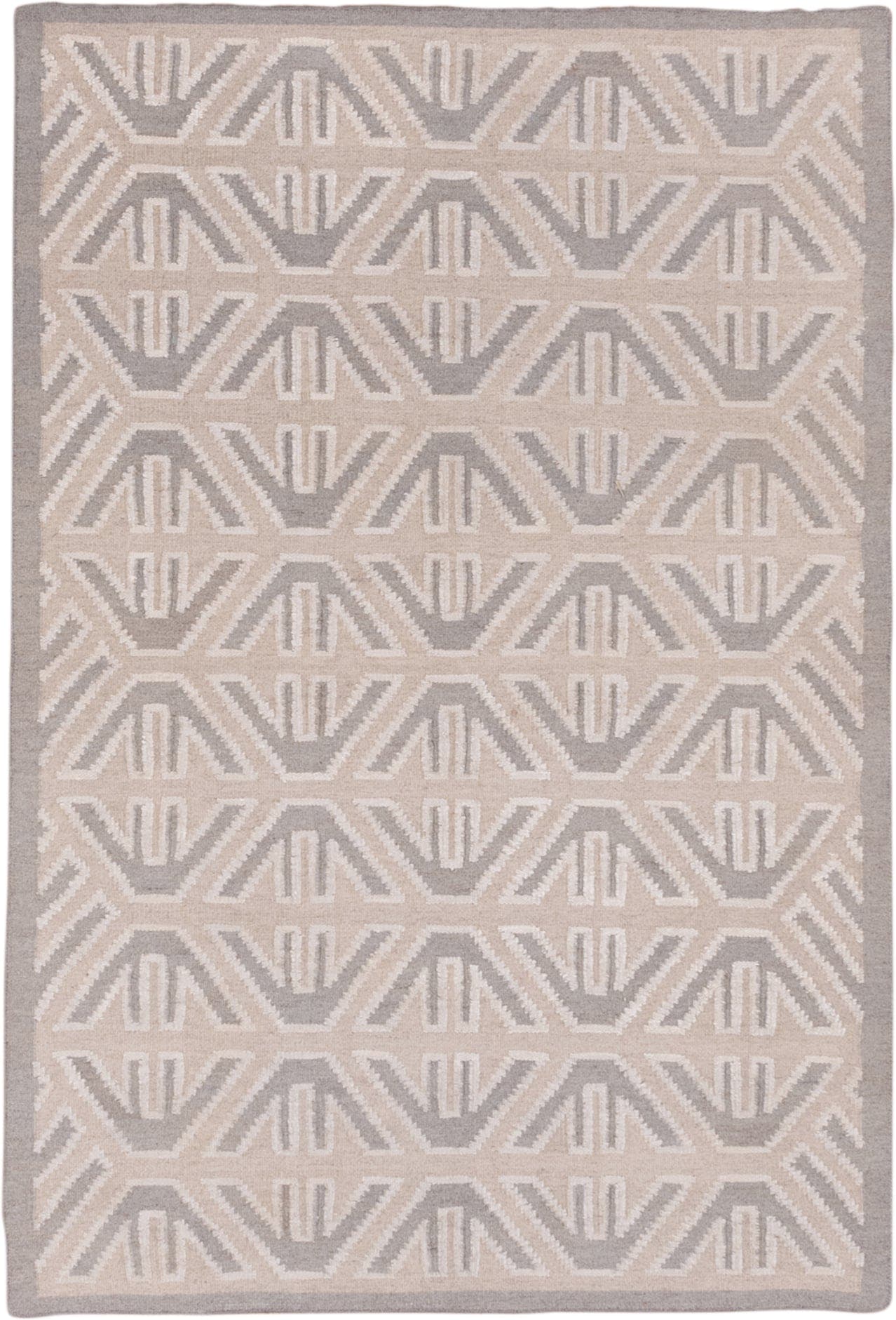 4' x 6' one-of-a-kind handmade vintage Kilim small size rug. Color palette: taupe, ivory, gray, cream, beige