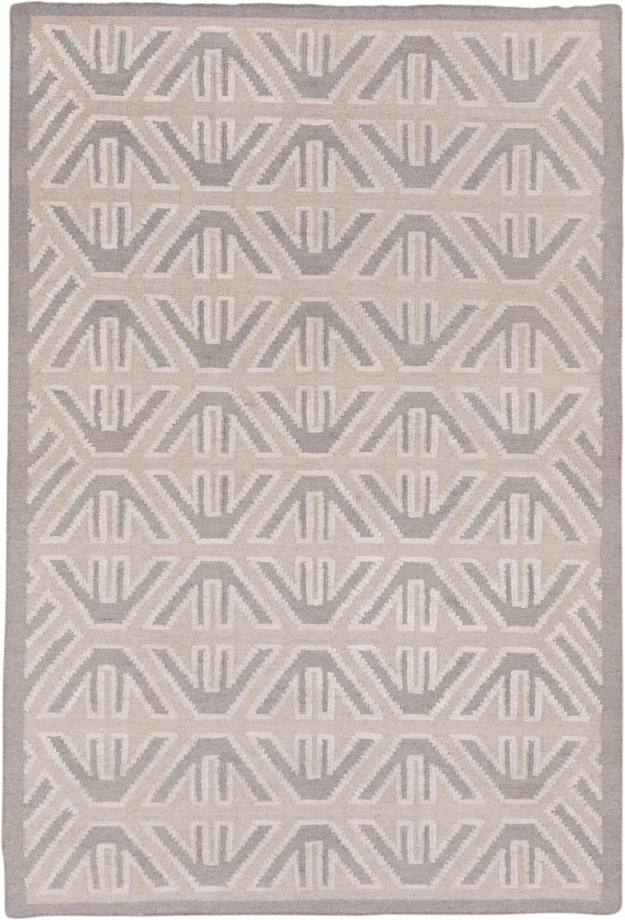 4' x 6' one-of-a-kind handmade vintage Kilim small size rug. Color palette: taupe, ivory, gray, cream, beige