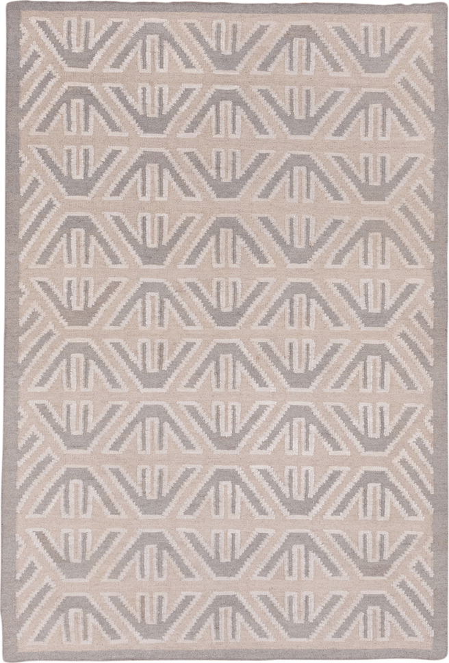 4' x 6' one-of-a-kind handmade vintage Kilim small size rug. Color palette: taupe, ivory, gray, cream, beige